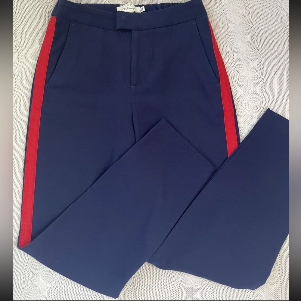 H&M Navy Trousers With Side Red Stripe - Women's Size 6